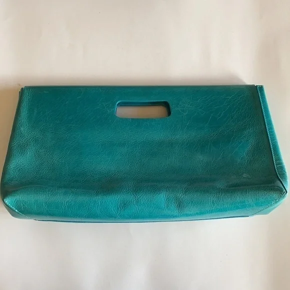 Furla handbag purse leather teal rectangle